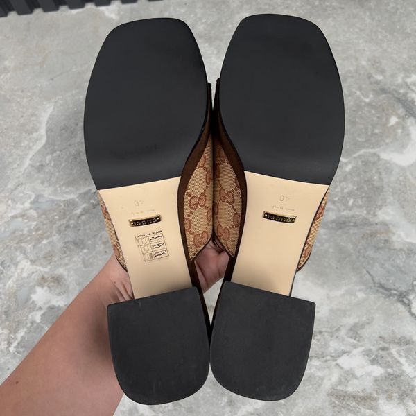 Houdan Horsebit Mules Platform Beige Canvas GG Suede
