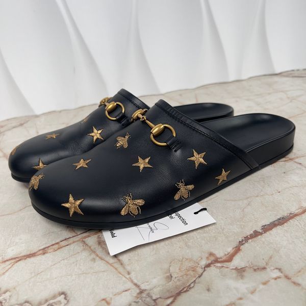 River Horsebit Bee Star Embroidered Mule Leather
