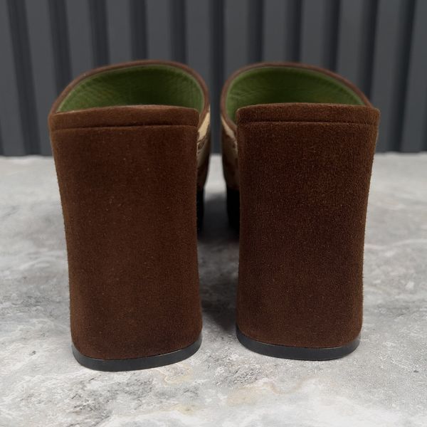 Houdan Horsebit Mules Platform Beige Canvas GG Suede