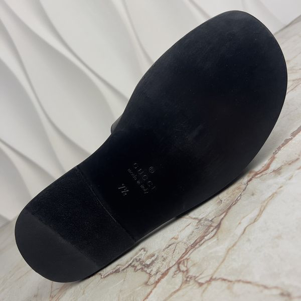 Studded Logo Bee Slides Sandals Black Leather