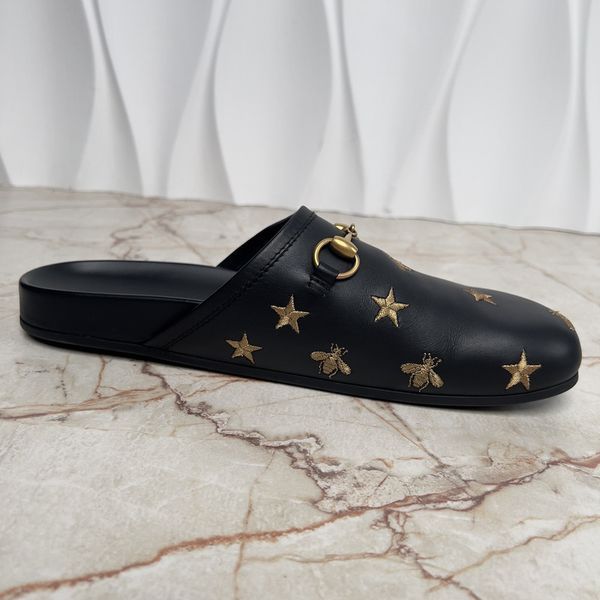 River Horsebit Bee Star Embroidered Mule Leather