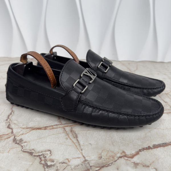 Hockenheim Damier Infini Driving Moccasins Black Leather