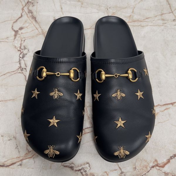 River Horsebit Bee Star Embroidered Mule Leather