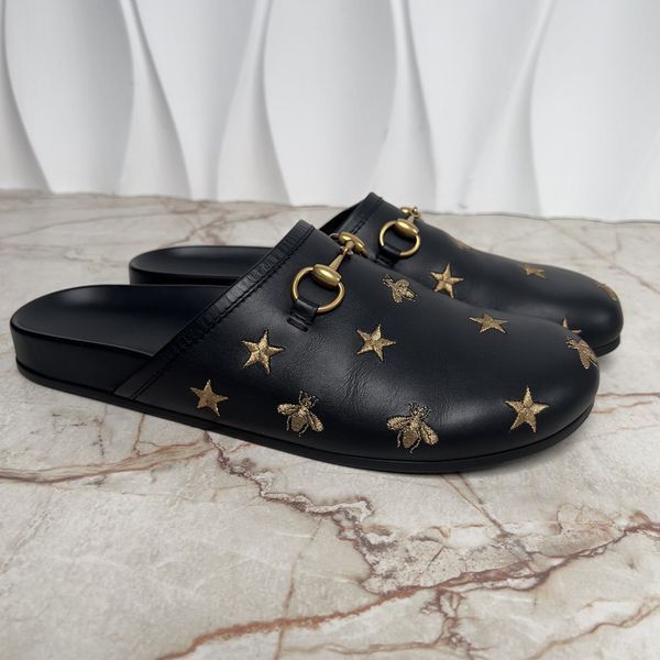 River Horsebit Bee Star Embroidered Mule Leather