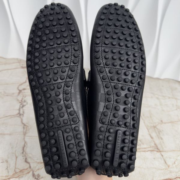 Hockenheim Damier Infini Driving Moccasins Black Leather