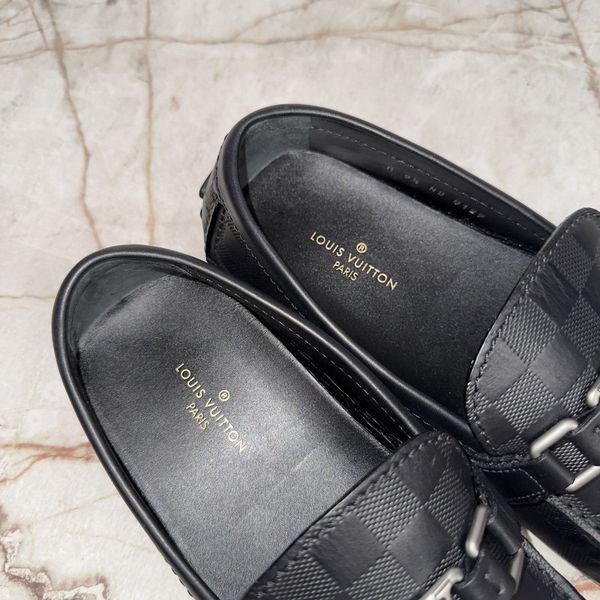 Hockenheim Damier Infini Driving Moccasins Black Leather