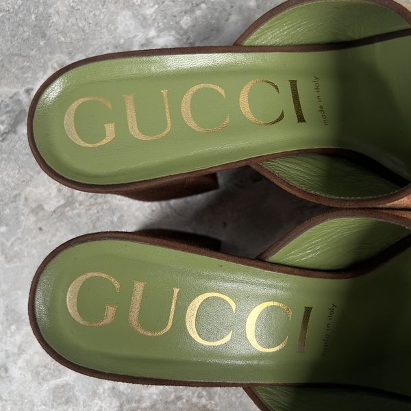 Houdan Horsebit Mules Platform Beige Canvas GG Suede