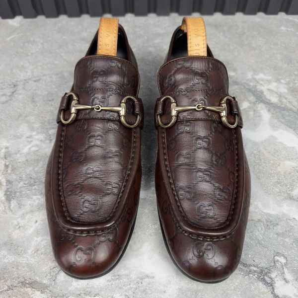 Tom Ford Era Loafers GG Monogram Embossed Brown Leather