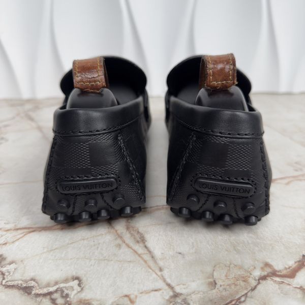Hockenheim Damier Infini Driving Moccasins Black Leather