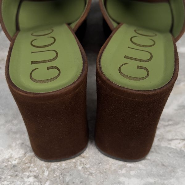 Houdan Horsebit Mules Platform Beige Canvas GG Suede