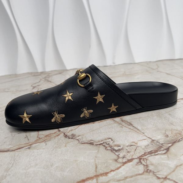 River Horsebit Bee Star Embroidered Mule Leather