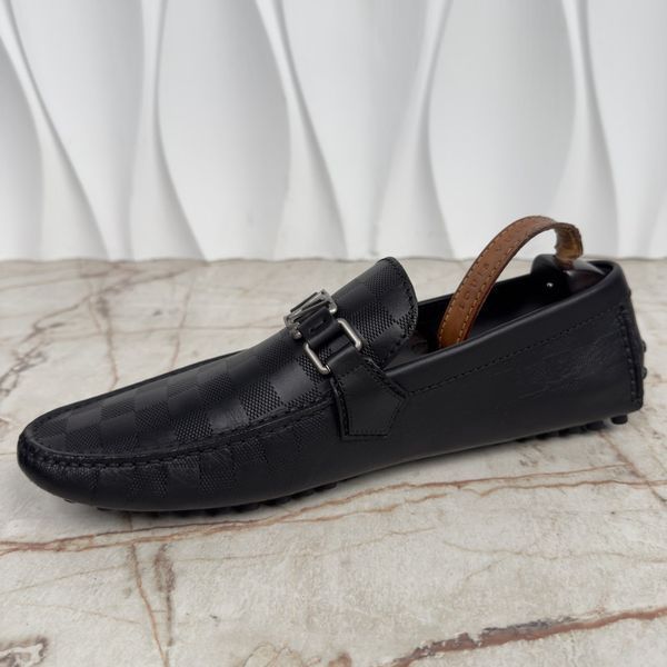 Hockenheim Damier Infini Driving Moccasins Black Leather