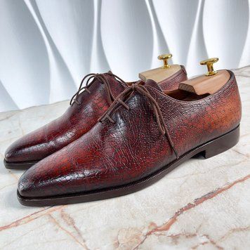 Alessandro Demesure Dress Shoes Oxfords Textured Brown Leather