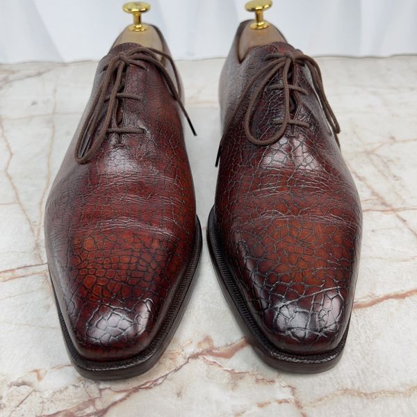 Alessandro Demesure Dress Shoes Oxfords Textured Brown Leather