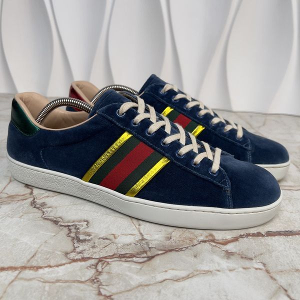 Ace Web Foil Gold Sneakers Blue Velour