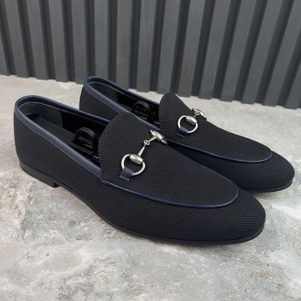 Jordaan Horsebit Loafers Blue Navy Canvas
