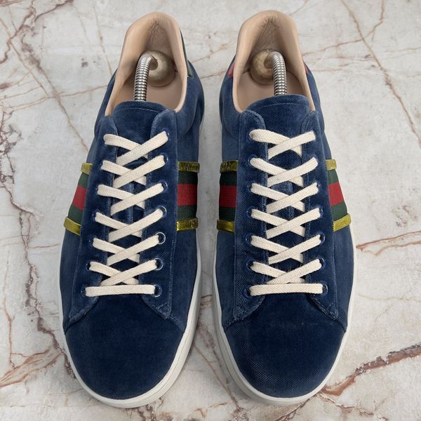Ace Web Foil Gold Sneakers Blue Velour