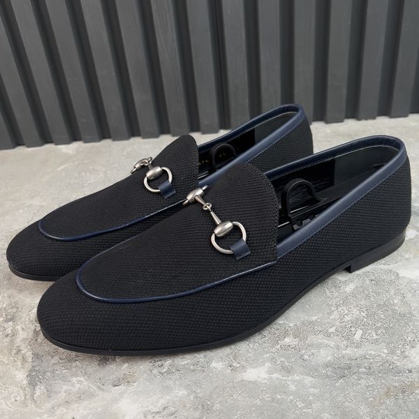 Jordaan Horsebit Loafers Blue Navy Canvas