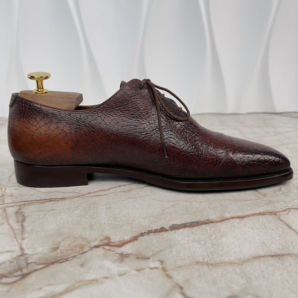 Alessandro Demesure Dress Shoes Oxfords Textured Brown Leather