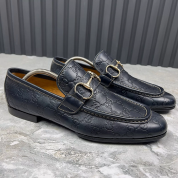 Tom Ford Era GG Monogram лофери темно-сині шкіряні з тисненням 3210 фото