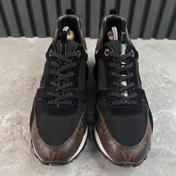 Run Away Logo Sneakers Monogram Canvas Black Mesh Suede