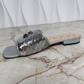 Marmont Double G Mule Sequin Silver Leather