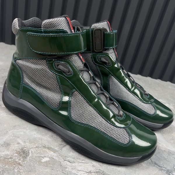 Americas Cup High Top Sneakers Green Leather Mesh