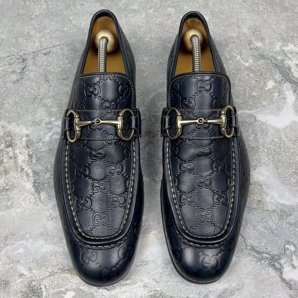 Tom Ford Era GG Monogram лофери темно-сині шкіряні з тисненням 3210 фото