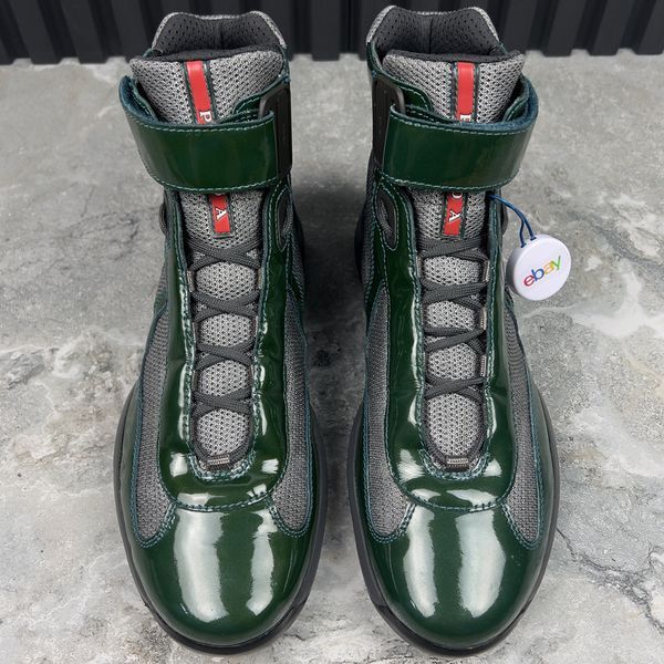 Americas Cup High Top Sneakers Green Leather Mesh