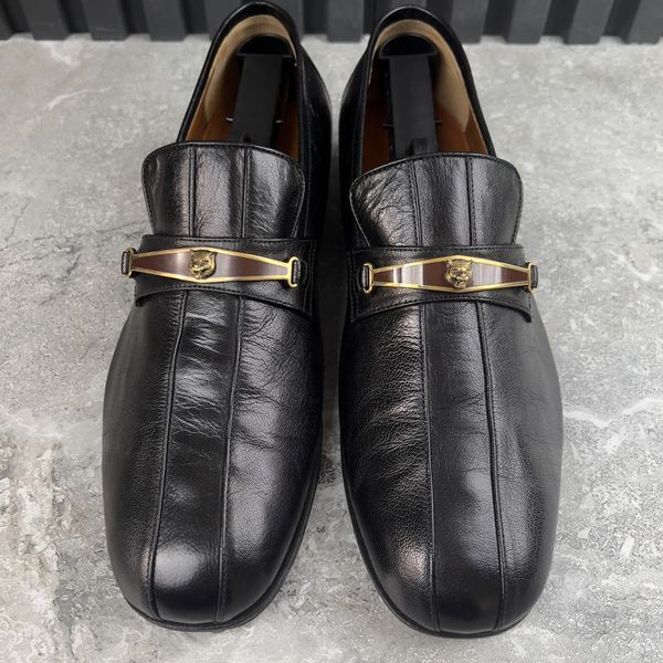 Tiger Embellished Loafers Black Leather
