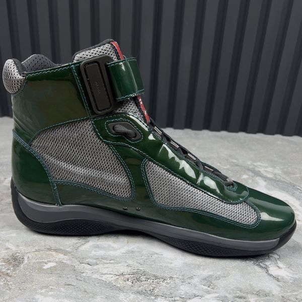 Americas Cup High Top Sneakers Green Leather Mesh