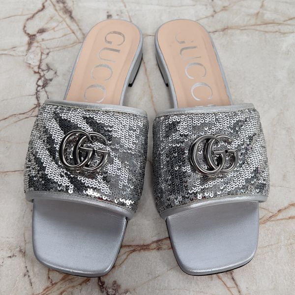 Marmont Double G Mule Sequin Silver Leather