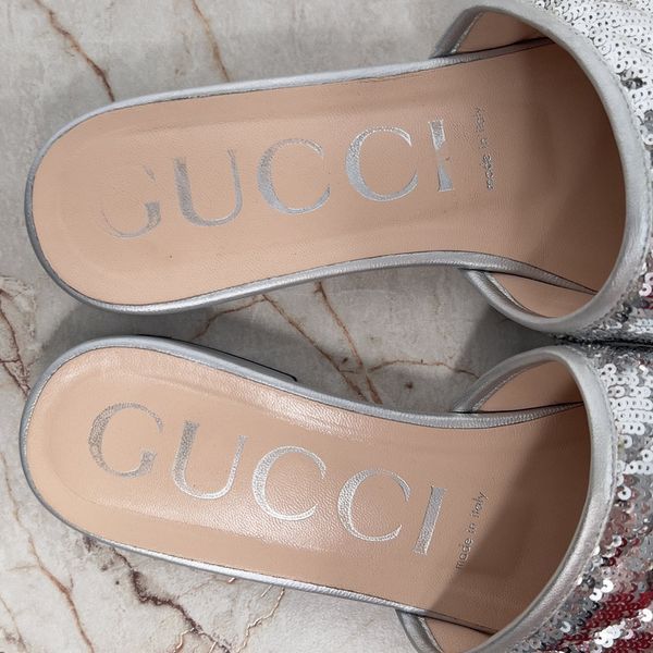 Marmont Double G Mule Sequin Silver Leather
