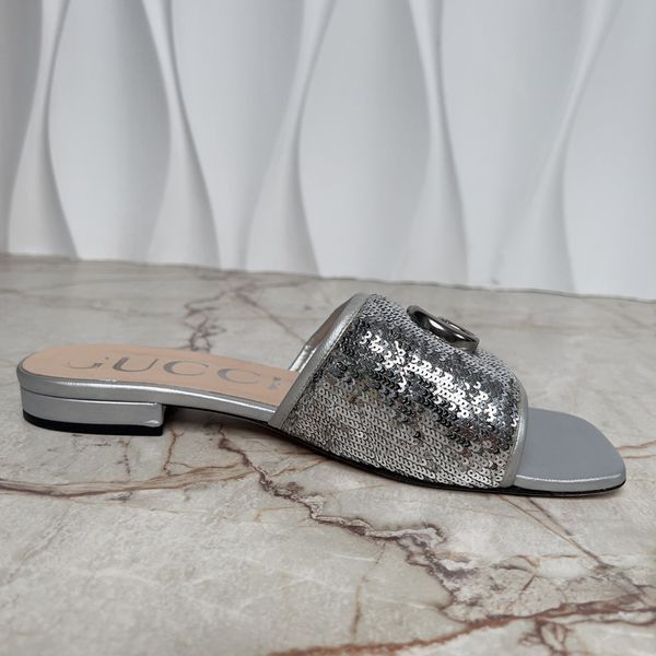 Marmont Double G Mule Sequin Silver Leather