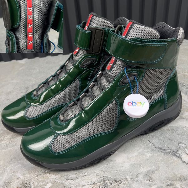 Americas Cup High Top Sneakers Green Leather Mesh