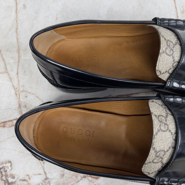 Millenial Ribot Tassel Loafers Supreme GG Canvas Beige Ebony Black Glaized Leather