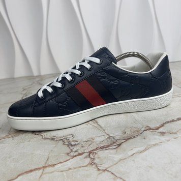 Ace Web GG Monogram Sneakers Blue Leather