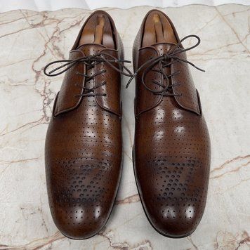 Perforated Derby Dress Shoes Brown Leather