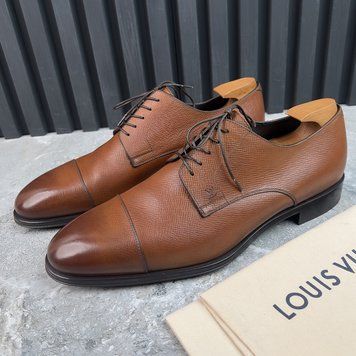 Dress Shoes Derby Cap Toe Brown Patina Taiga Leather