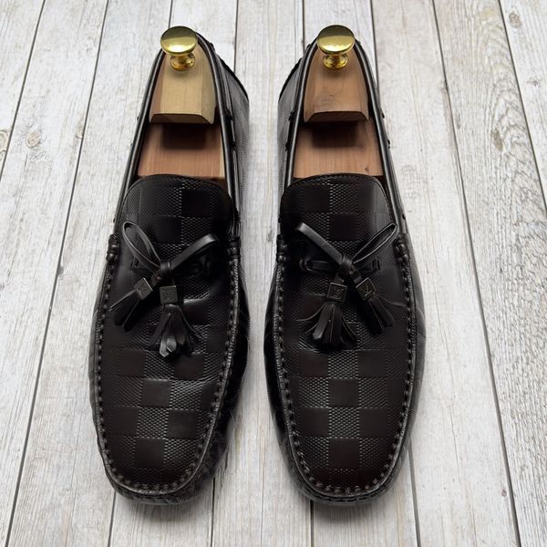 Damier Infini Tasseled Moccasin Brown Leather