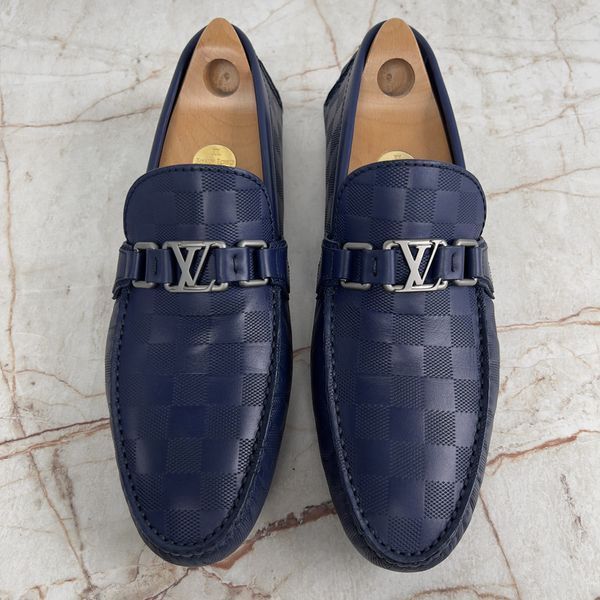 Louis Vuitton Hockenheim Damier Infini мокасини сині шкіряні 3878 фото