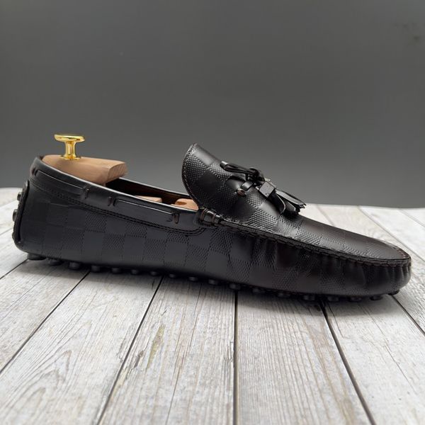 Damier Infini Tasseled Moccasin Brown Leather