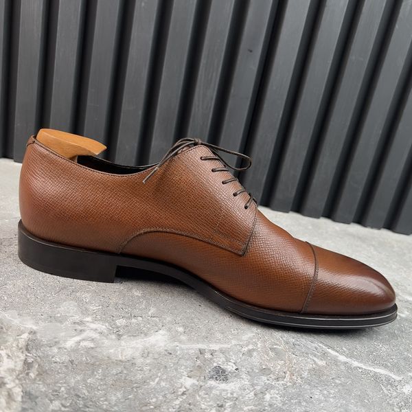Dress Shoes Derby Cap Toe Brown Patina Taiga Leather