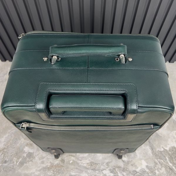Suitcase Wheeled Carry-On Green Saffiano Leather 25"
