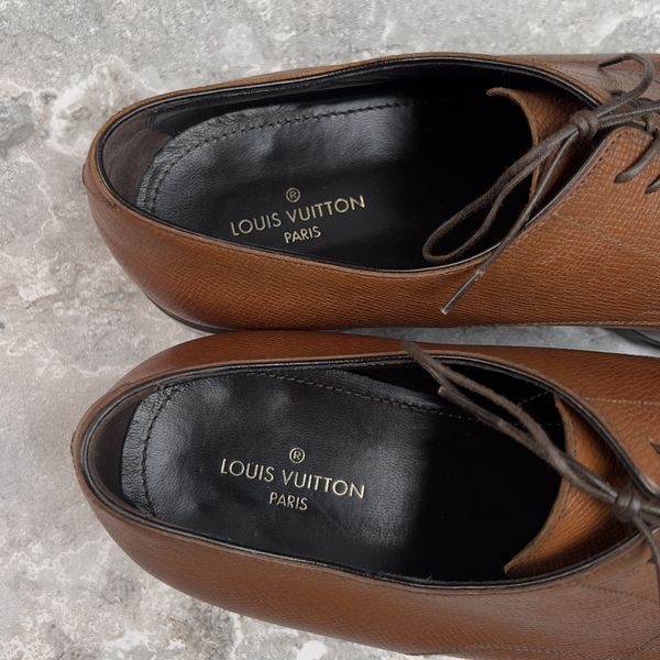 Dress Shoes Derby Cap Toe Brown Patina Taiga Leather
