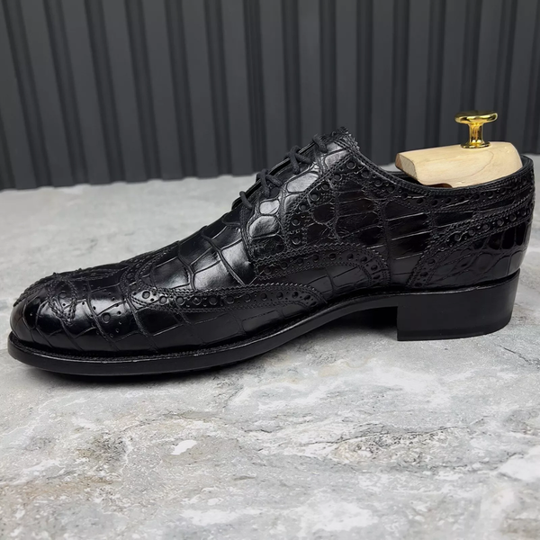 Derby Wingtip Crocodile Black Leather