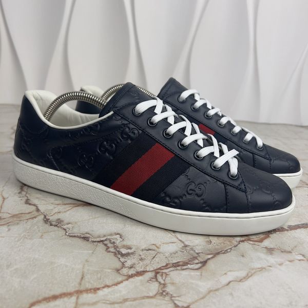 Ace Web GG Monogram Sneakers Blue Leather