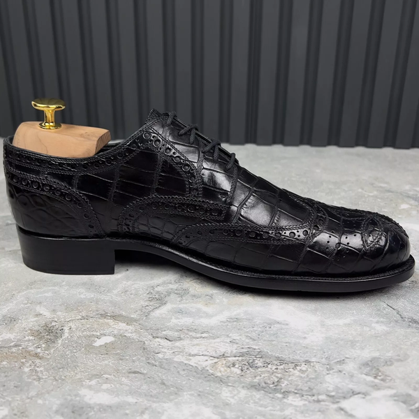 Derby Wingtip Crocodile Black Leather