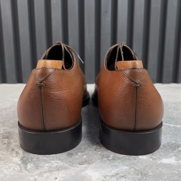 Dress Shoes Derby Cap Toe Brown Patina Taiga Leather