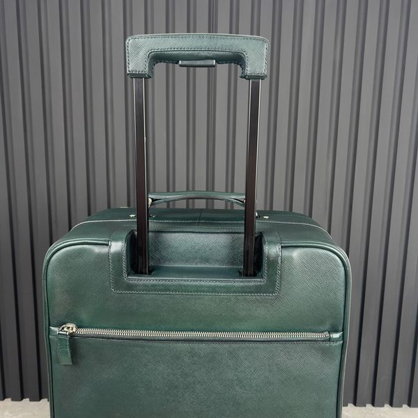 Suitcase Wheeled Carry-On Green Saffiano Leather 25"